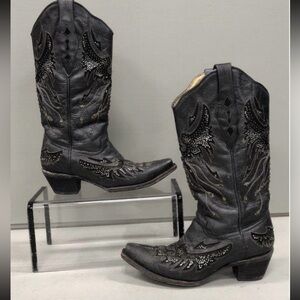 Almost Vintage Corral Blk Leather w/Glitter and Stud Inlay Boots.    Size 6.5